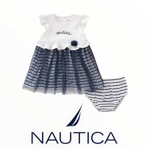 NAUTICA Kids | Navy & White | CAP SLEEVES DRESS WITH PANTY - Picture 1 of 4